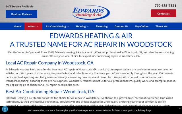 Edwards Heating & Air's page as the assistant saw it