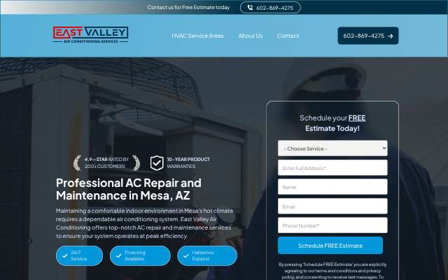 East Valley Air Conditioning's page as the assistant saw it