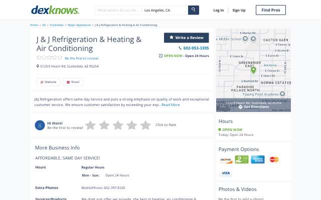 J & J Refrigeration & Heating & Air Conditioning's page as the assistant saw it