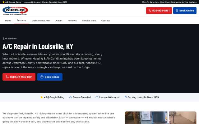 Wheeler Heating & Air's page as the assistant saw it