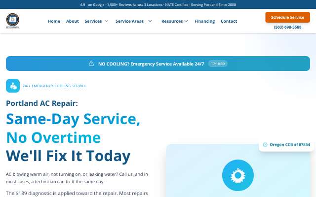 Efficiency Heating & Cooling's page as the assistant saw it