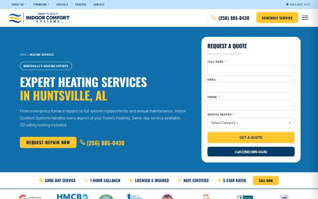 Indoor Comfort Systems's page as the assistant saw it