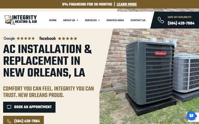 Integrity Heating & Air's page as the assistant saw it