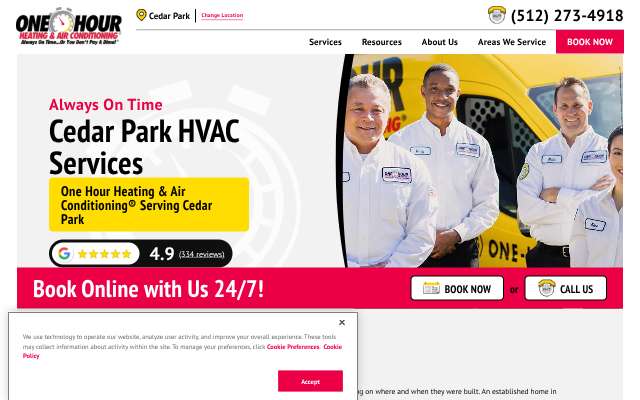 One Hour Heating & Air (Cedar Park)'s page as the assistant saw it