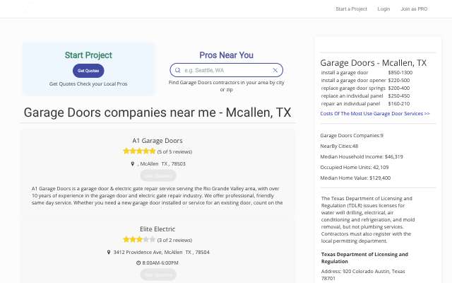 Page cited for A1 Garage Doors
