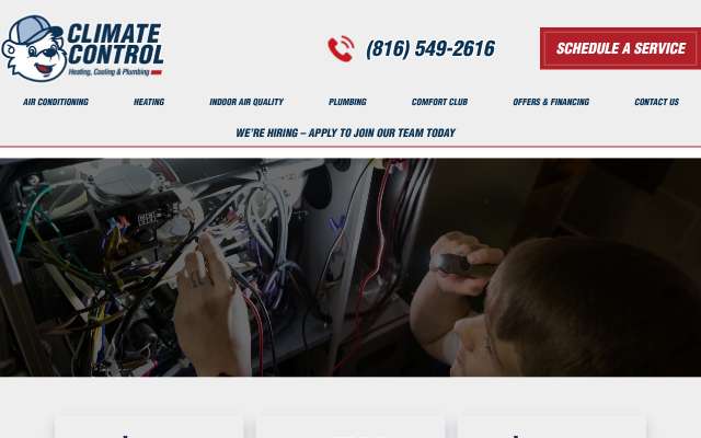 Climate Control Heating, Cooling & Plumbing's page as the assistant saw it