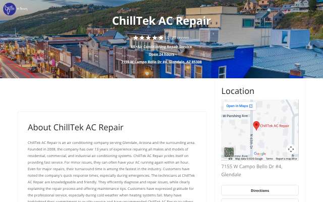 ChillTek AC Repair's page as the assistant saw it