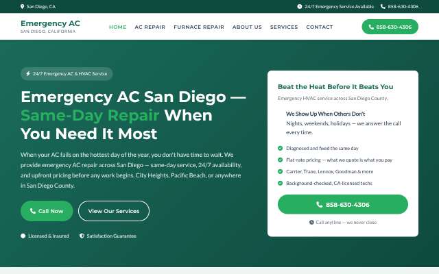 Emergency AC San Diego's page as the assistant saw it