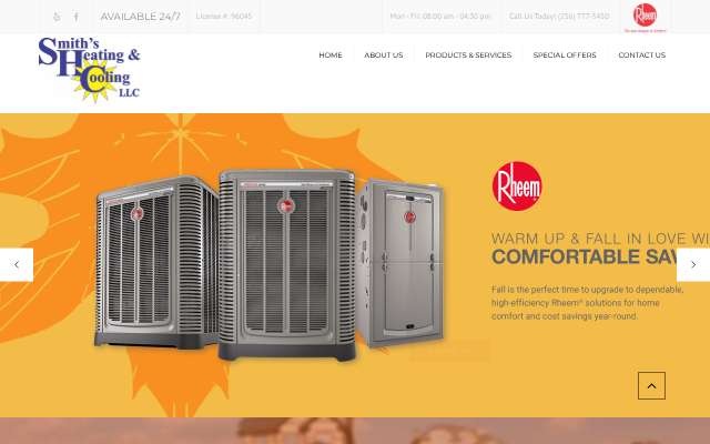 Smith's Heating and Cooling's page as the assistant saw it