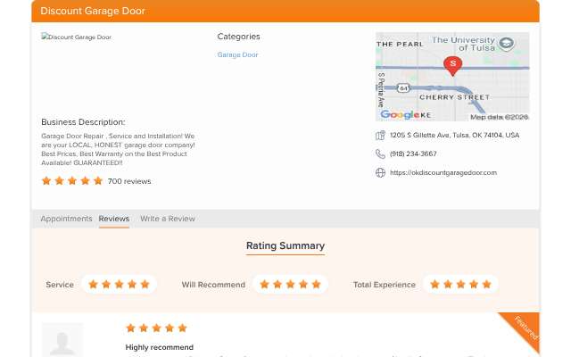 Discount Garage Door's page as the assistant saw it