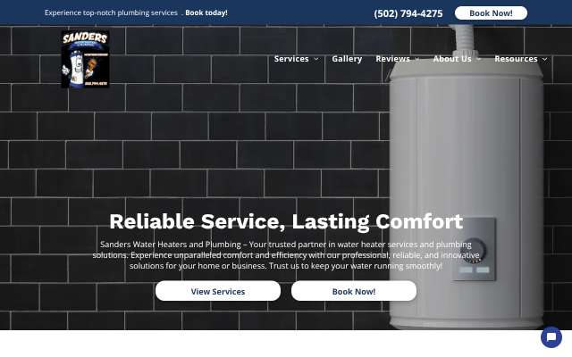 Sanders Water Heaters And Plumbing's page as the assistant saw it