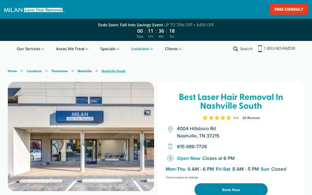 Page cited for Milan Laser Hair Removal Nashville South