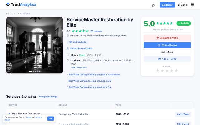 ServiceMaster Restoration by Elite's page as the assistant saw it