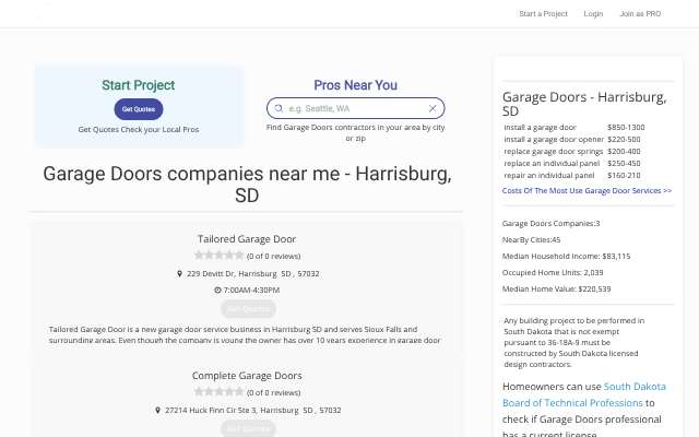 Jim's Garage Door Sales & Service's page as the assistant saw it