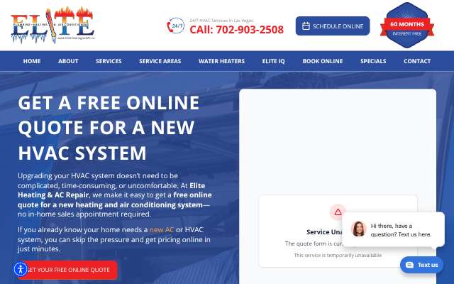 Elite Heating & AC Repair's page as the assistant saw it