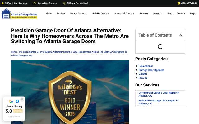 Precision Garage Door Atlanta's page as the assistant saw it
