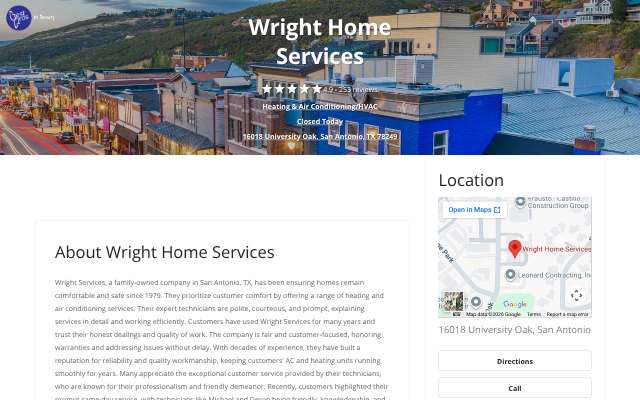 Wright Home Services's page as the assistant saw it