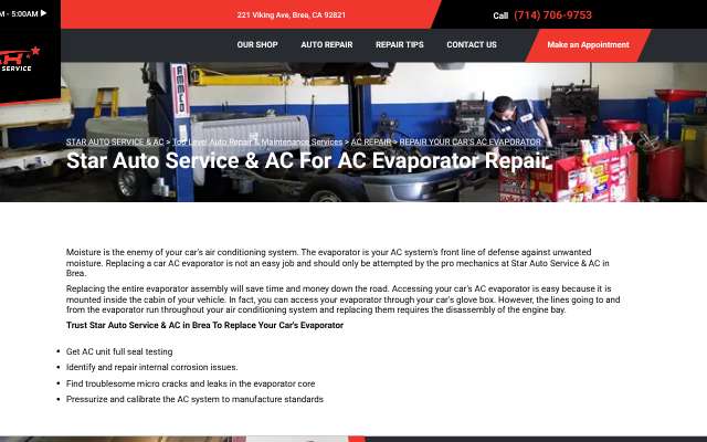 Star Auto Service & AC's page as the assistant saw it