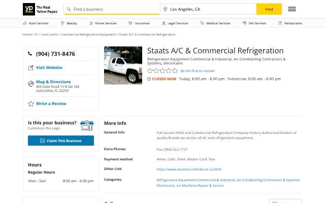 Staats A/C & Commercial Refrigeration's page as the assistant saw it