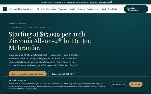 Aria Dental Implant Center's page as the assistant saw it