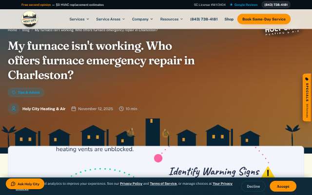 Holy City Heating & Air LLC's page as the assistant saw it