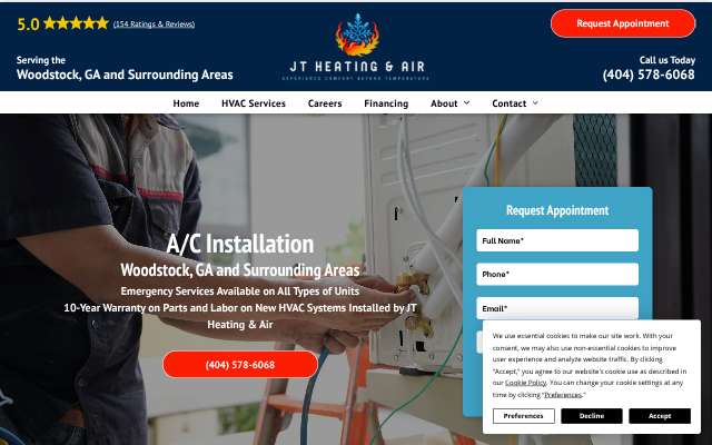 JT Heating & Air's page as the assistant saw it