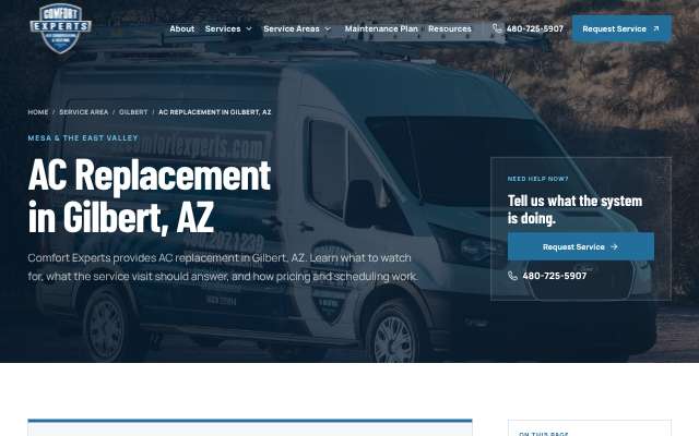 Comfort Experts's page as the assistant saw it
