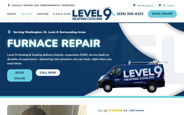 Level 9 Heating & Cooling's page as the assistant saw it