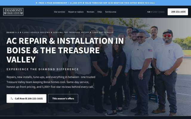 Diamond Heating, Cooling, Plumbing & Electric's page as the assistant saw it