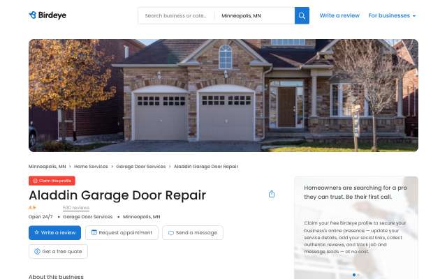 Page cited for Aladdin Garage Door Repair