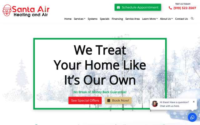 Santa Air Heating and Air's page as the assistant saw it