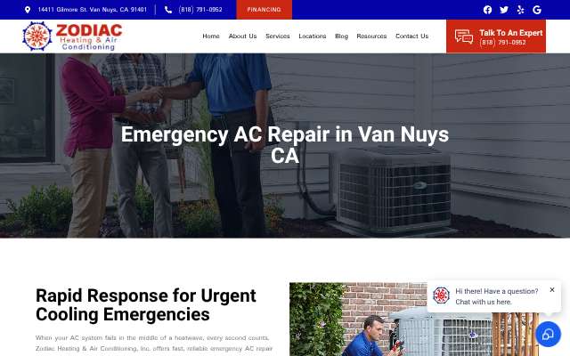 Zodiac HVAC's page as the assistant saw it