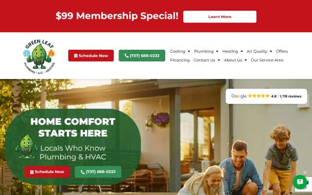 Page cited for Green Leaf Plumbing, AC, and Heating