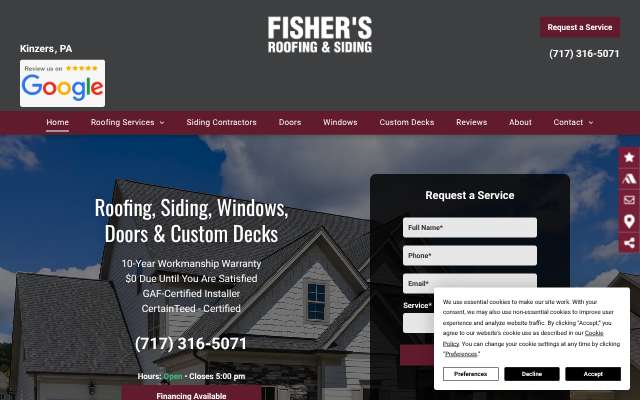 Fisher's Roofing & Siding's page as the assistant saw it