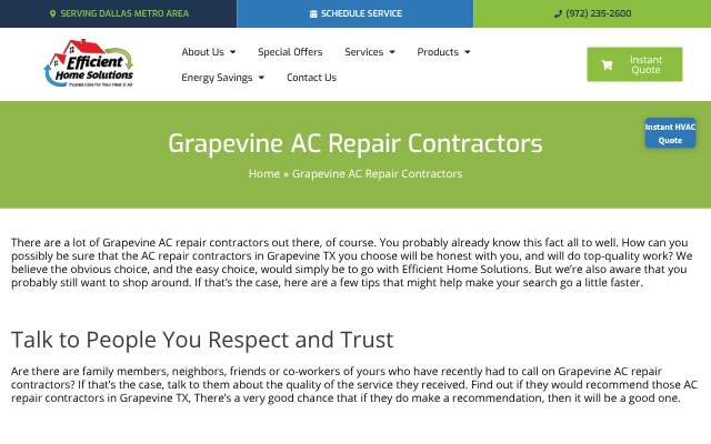 Efficient Home Solutions's page as the assistant saw it