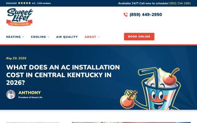 Sweet Life Heating and Cooling's page as the assistant saw it