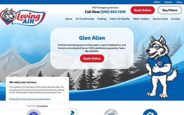 Loving Air Inc.'s page as the assistant saw it