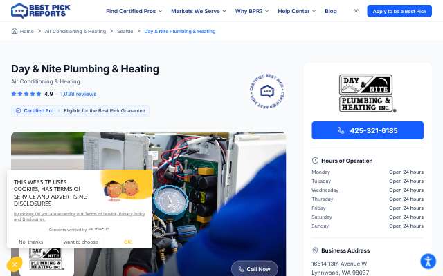 Day & Nite Plumbing & Heating's page as the assistant saw it