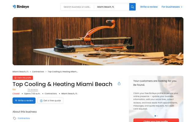 Top Cooling & Heating Miami Beach's page as the assistant saw it
