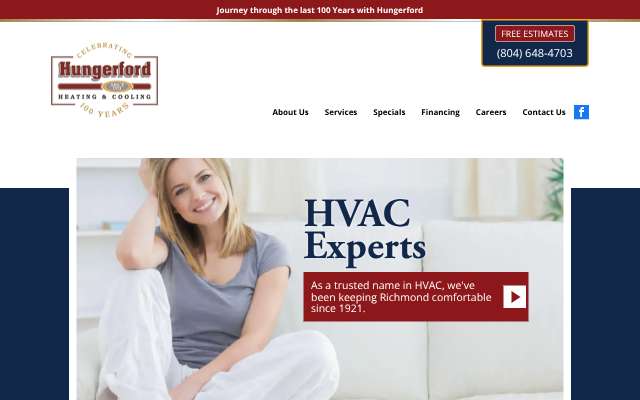Hungerford Heating & Cooling's page as the assistant saw it