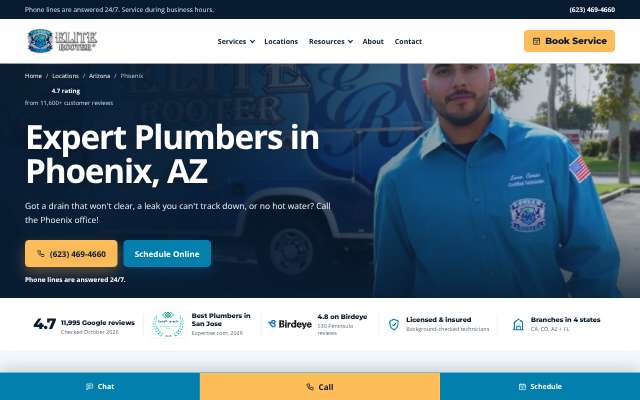 Elite Rooter Plumbers's page as the assistant saw it