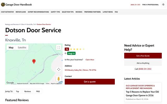 Page cited for Dotson Door Service