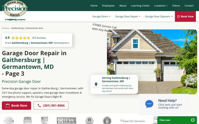 Precision Garage Door Service's page as the assistant saw it