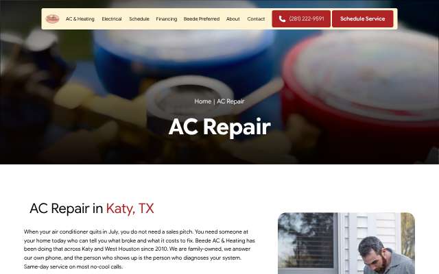 Beede AC & Heating's page as the assistant saw it