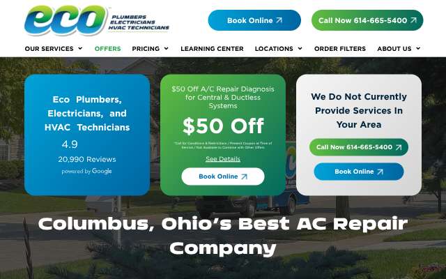 Eco Plumbers, Electricians, and HVAC Technicians's page as the assistant saw it