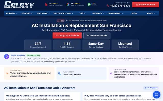 Galaxy Heating & Air Conditioning's page as the assistant saw it