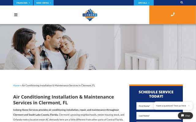 Iceberg Home Services's page as the assistant saw it