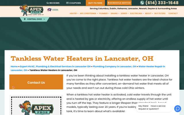 Apex Pros Plumbing, Electrical, Heating and Air's page as the assistant saw it