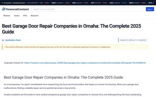 Precision Garage Door Service of Omaha's page as the assistant saw it