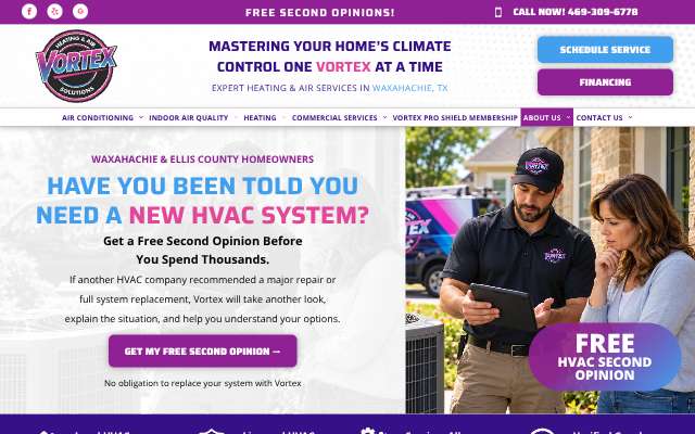 Vortex Heating & Air's page as the assistant saw it
